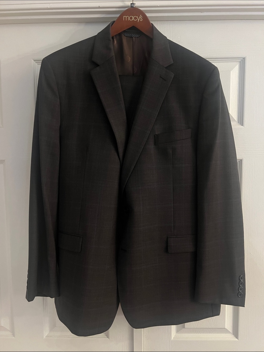 Lauren Ralph Lauren Dark Brown with Blue Plaid Two-Button Suit Jacket and Pants